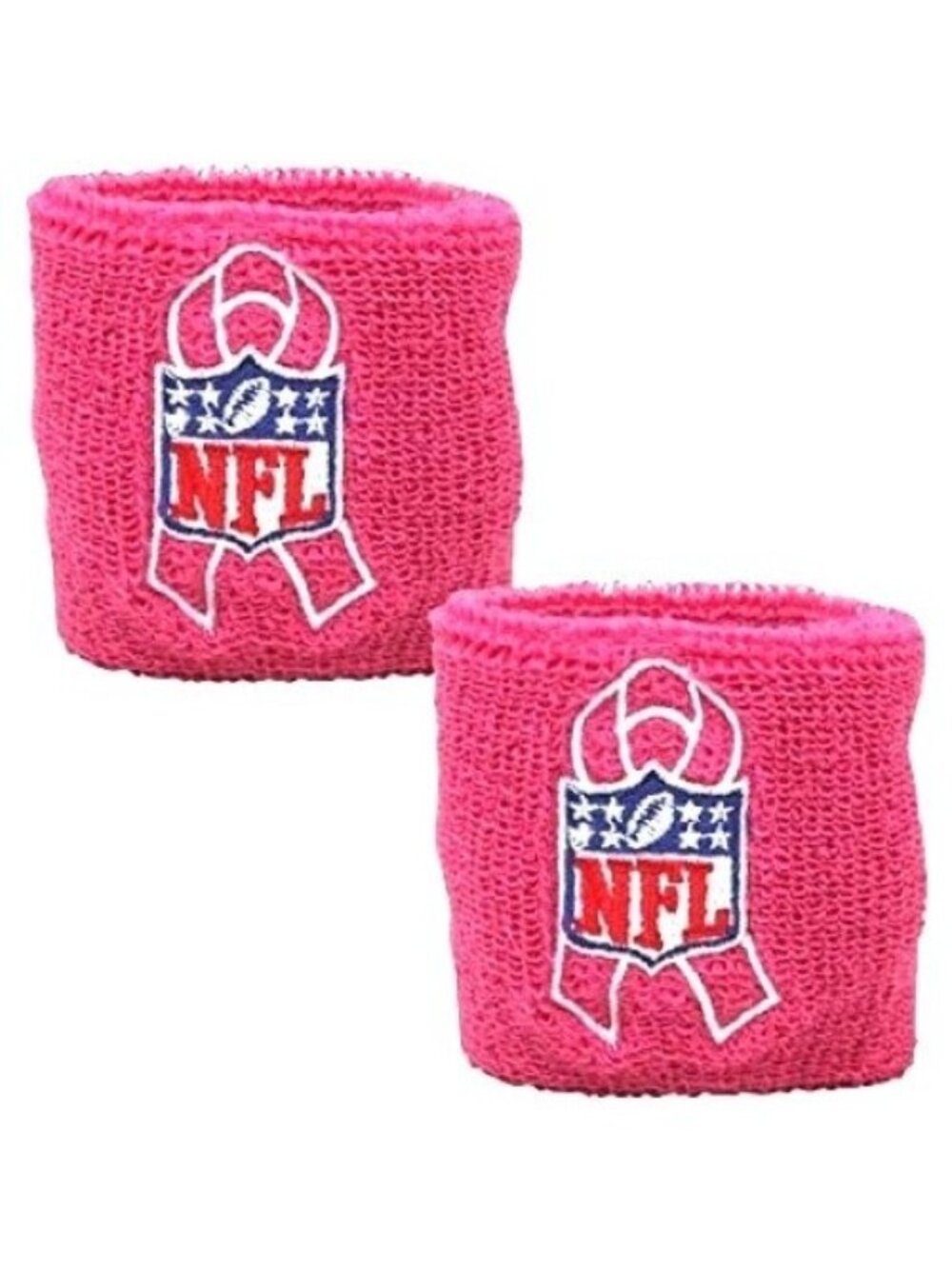1 Pair NFL Wristband Pink Breast Cancer Awareness 100% Cotton NFL Licensed New